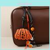 Halloween Kürbis Leder doppelseitiger Schlüsselanhänger mit Holzkugel-Kette für Taschen und Accessoires