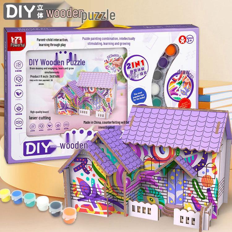 Children's Large 3D Wooden Puzzle Graffiti DIY Drawing Set for Boys and Girls