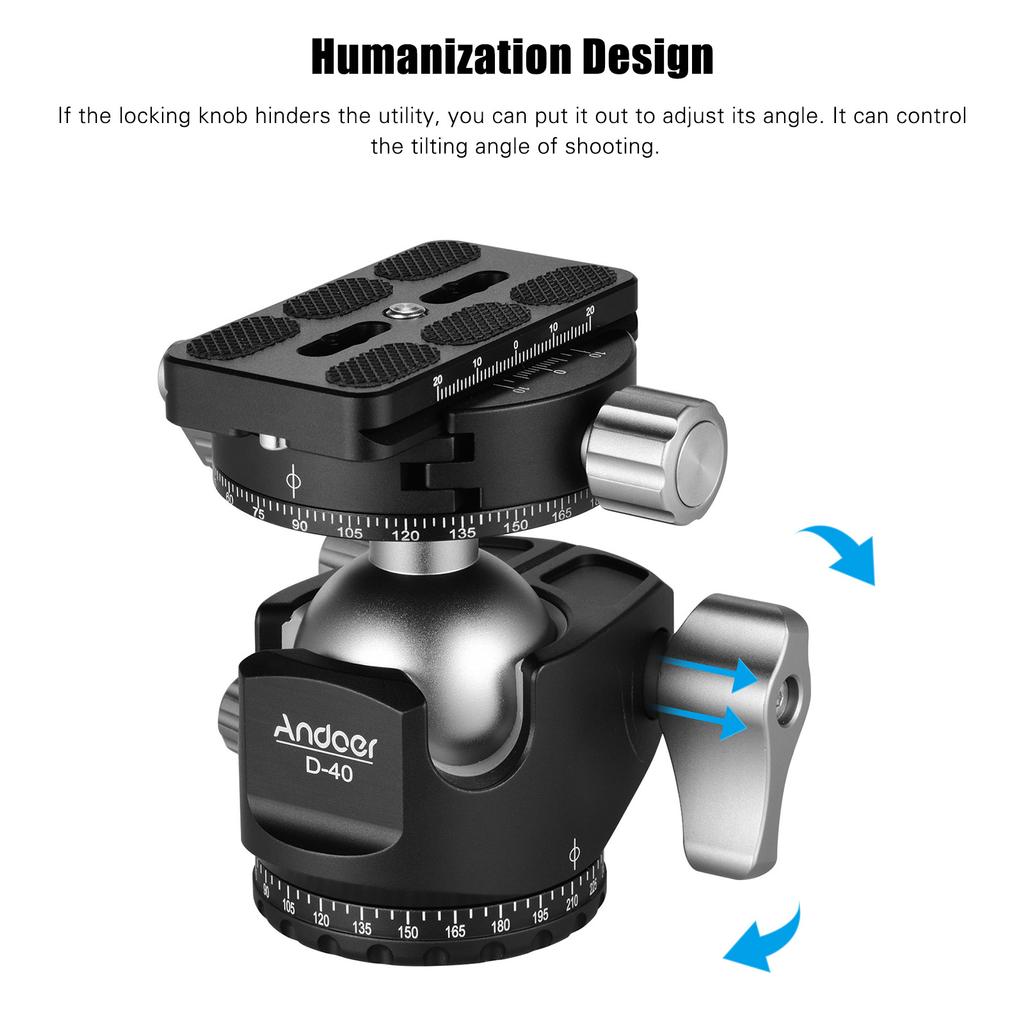 D-40 PRO Double Panoramic Head CNC Aluminum Alloy Ball Head U Notch Design Low Center of