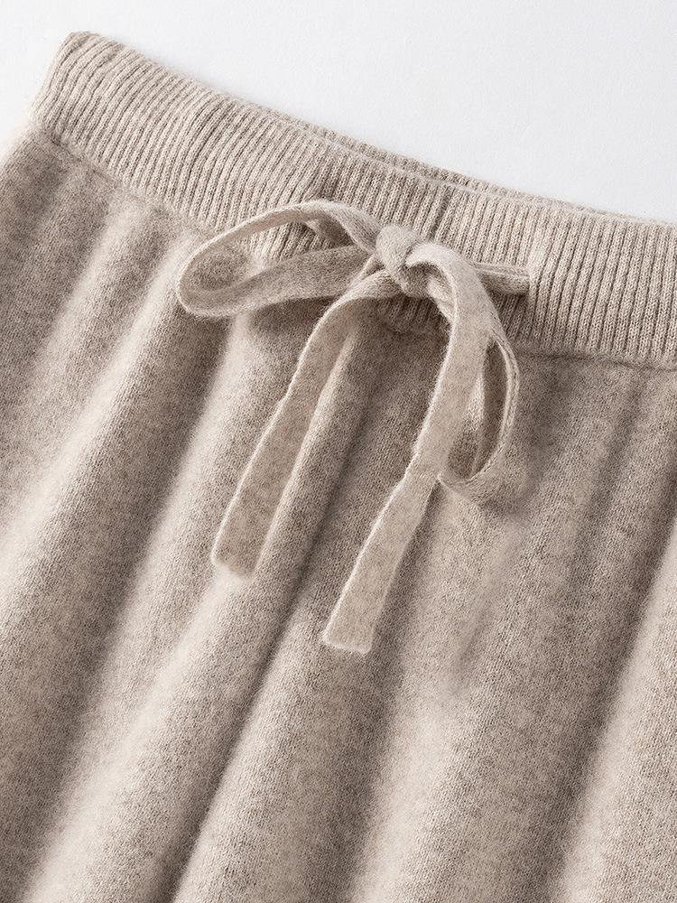 100% Pure Wool Red Elastic Waist Wide-Leg Pants for Autumn/Winter