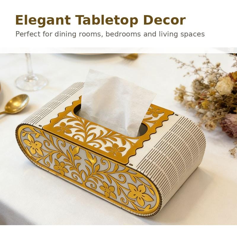 Wooden Carved Tissue Box Cover, European Style Decorative Napkin Holder, Creative Desktop Storage Box for Home Living Room Bedro
