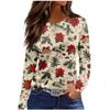 Christmas Limited Edition Women's 3D Floral Snowman Print Round Neck Long Sleeve T-shirt Fashion Casual Long Sleeve Top