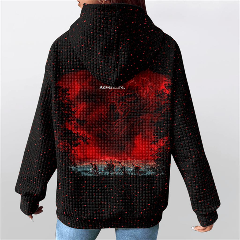 Damen Langarm Casual Print Kordelzug Hoodie Sweatshirts für Frauen Pullover mit Taschen