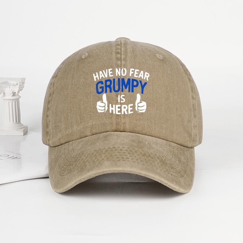Have No Fear Grumpy Is Here Slogan ThumbsUp Print Washed Baseball Cap Soft Comfortable Lightweight Breathable Humorous Wi