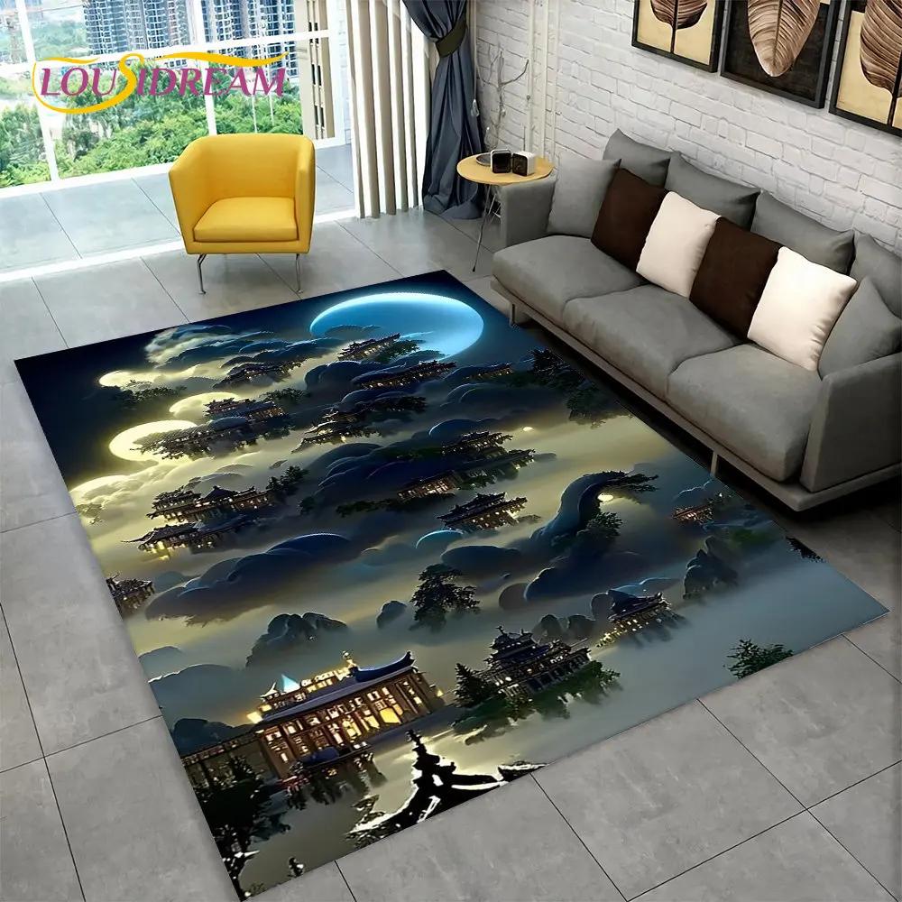 3D Beautiful Dream Magic Castle Scenic Area Rug,Carpet Rug for Living Room Bedroom Sofa Doormat Kitchen Decor Non-slip Floor Mat