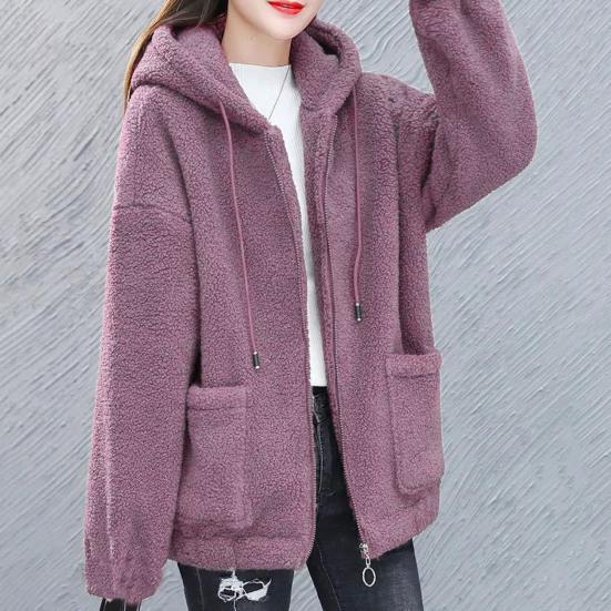 Palton pentru femei Gros, culoare solidă, buzunare, mâneci lungi, lejer, cald, pluș, fermoar, cardigan, jachetă de iarnă pentru exterior
