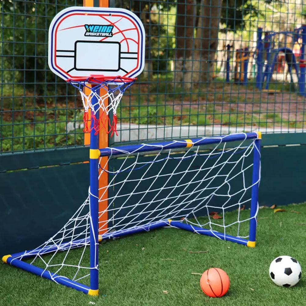 2 In 1 Detachable Football Goal Plastic Removable Goal Post Net Football Goal Fun Games Toys with Basketball Stand Football Goal