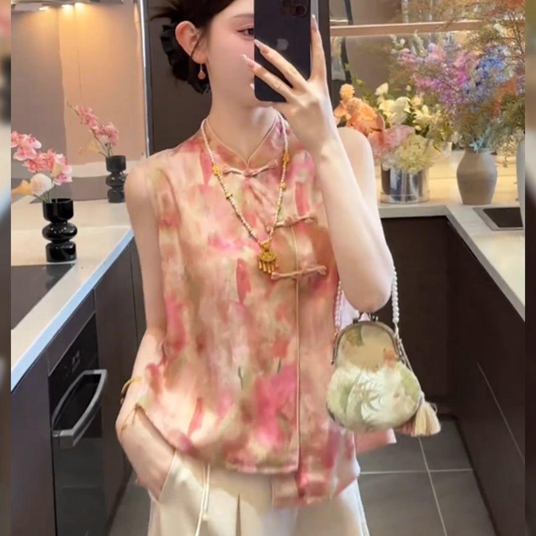 

Модная розовая рубашка-жилет на пуговицах 2025 лето новая эстетика старых денег красивая рубашка без рукавов M [Recommended below 50kg]