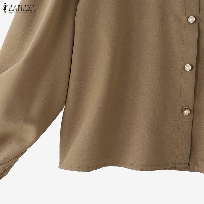 ZANZEA Women Loose Classic Collar Solid Color Long Sleeve Blouse