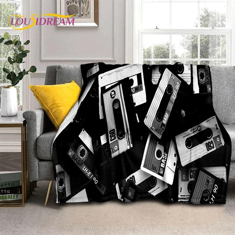 Padrão de Fita Cassete de Música Retrô Manta 3D, Manta Macia para Casa Quarto Cama Sofá Piquenique Viagem Escritório Cobertura Manta Criança
