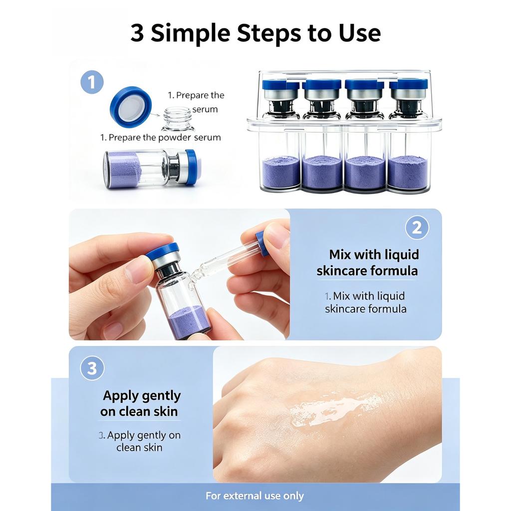 Copper Peptide Serum Powder, GHK-Cu Lyophilized Powder for Face Skin Care, 4 Vials x 3ml, Beauty Skincare Ingredient for Daily Routine