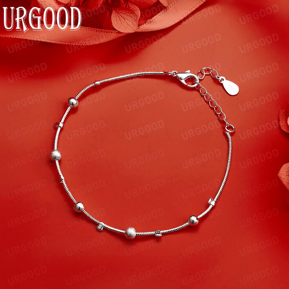 925 Sterling Silver Polished Beads, Antique Style, Side Chain, Exquisite Bracelet, Gift Jewelry 20CM