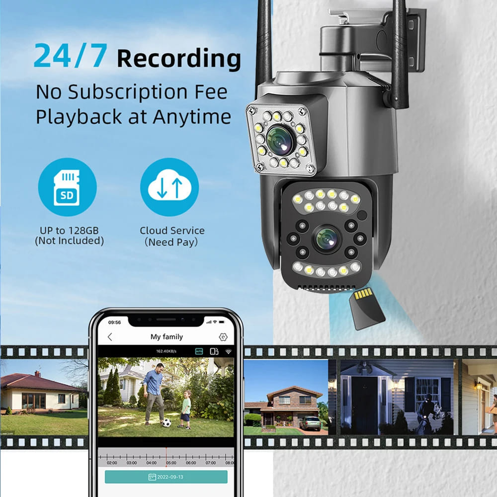 EU CCTV Camera V380 Pro 4K 8MP Wi-Fi 4G SIM Card Outdoor IP Security Camera Bidirectional Call Color Night Vision AI WiFi Camera