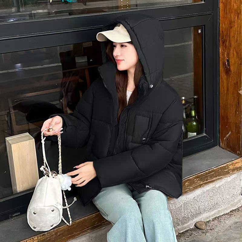 Colorblock Hooded College-style Short Cotton-padded Coat Basic Jacket