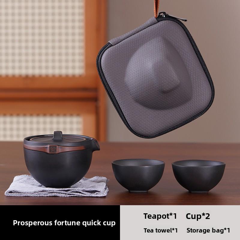 

Yunnan Purple Pottery Travel Tea Set Portable Tea Set Storage Bag 1 Pot 2 Cups Kuaike Cup Fair Cup Drinking Utensils Tea Pot Three-piece Set