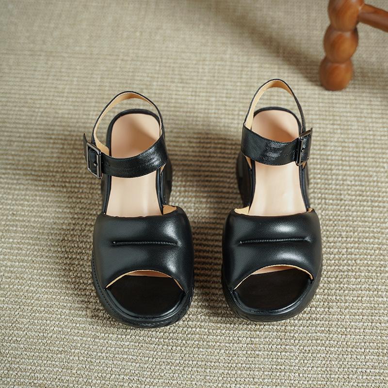 

8.5CM is very easy to wear, platform comfortable open-toed sandals, 2025 summer new slope heel one pedal one word belt women s shoes 34 чёрный