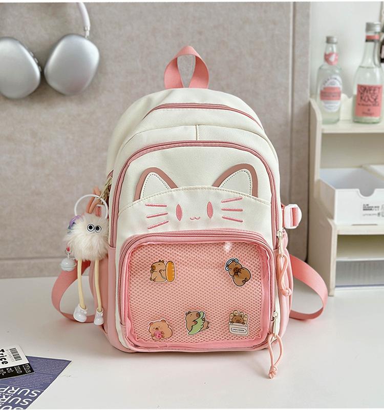 Schoolbag Japanese ins cute cat backpack pain bag transparent large-capacity schoolbag versatile casual shoulder bag