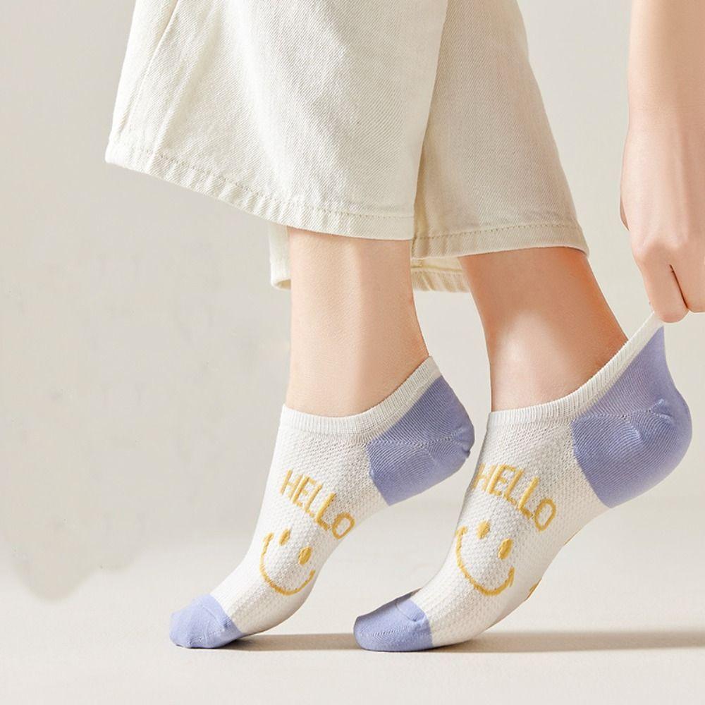 

Невидимые носки-лодочки с рисунком «улыбка», лоскутные цветные хлопковые носки с буквами, носки-тапочки, женские носки