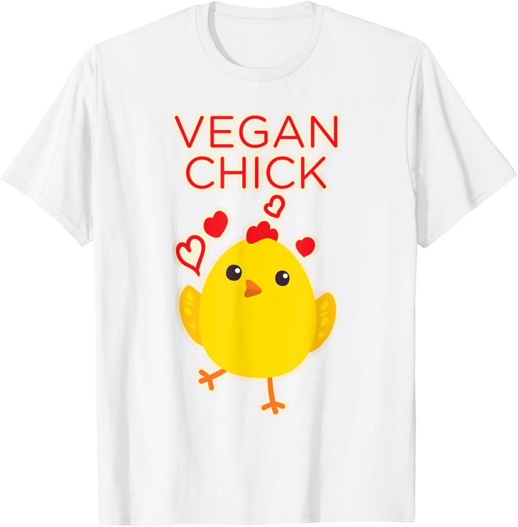 Vegan Chick Cute Cartoon Chicken Graphic Tee Soft Cotton Casual TShirt for Animal Lovers