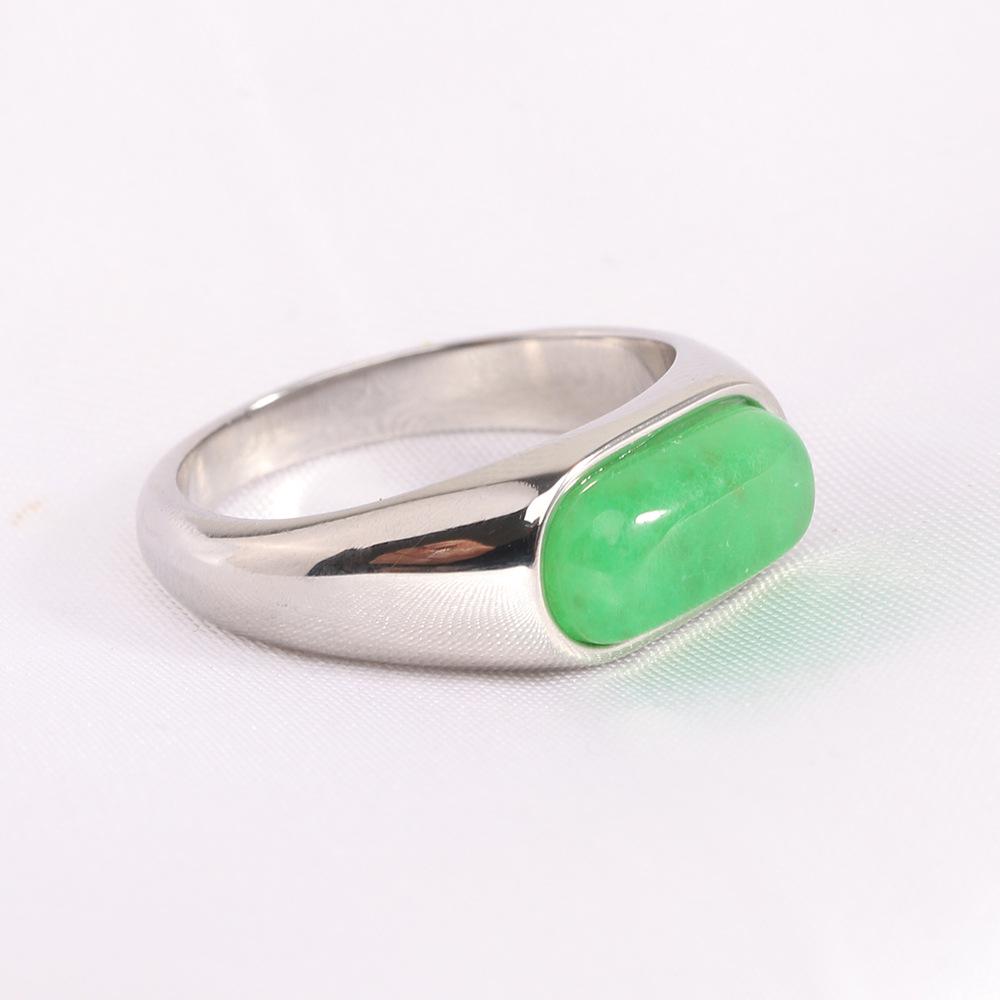 European and American 8MM Stainless Steel Ring with Inlaid Natural Stone - Versatile Retro Fashion Finger Ring