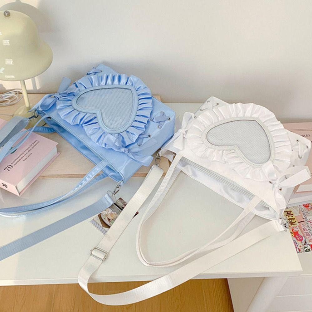 PU PVC Transparent Shoulder Bag Lace-up Bow Handbag Casual Anime Tote Bag  Gift