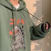 Man Woman Oversize Hoodie Spring Autumn Loose Cartoon Dinosaur Printing Pattern Drawstring Hoodie