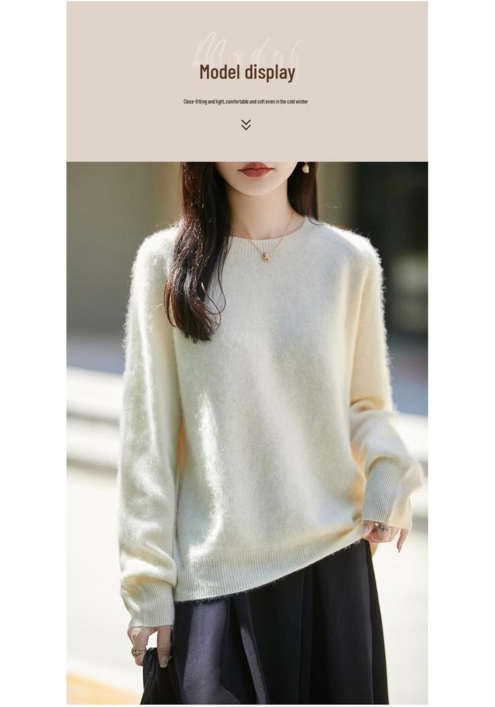 2026 Autumn/Winter Women's Loose Round Neck 100% Wool Long Sleeve Sweater