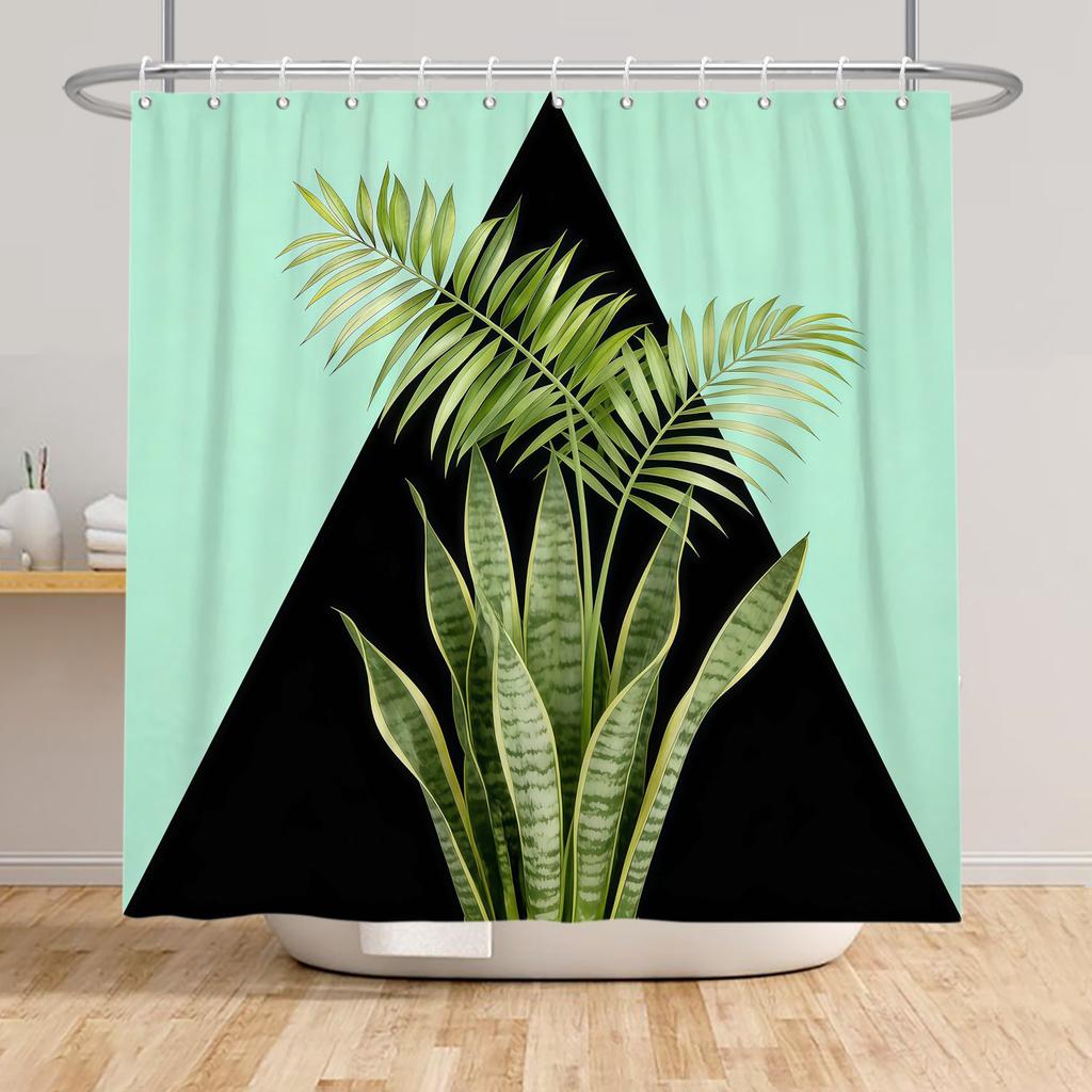 Tropical Rainfores Bathroom Shower Curtain Plant Green Leaves Simple Line Decor Waterproof Bathtub Bathroom Curtain With Hooks
