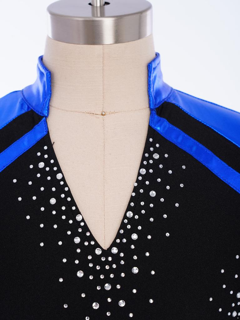 Boys V Neck Long Sleeve Shiny Metallic Color Block Figure Skating Top