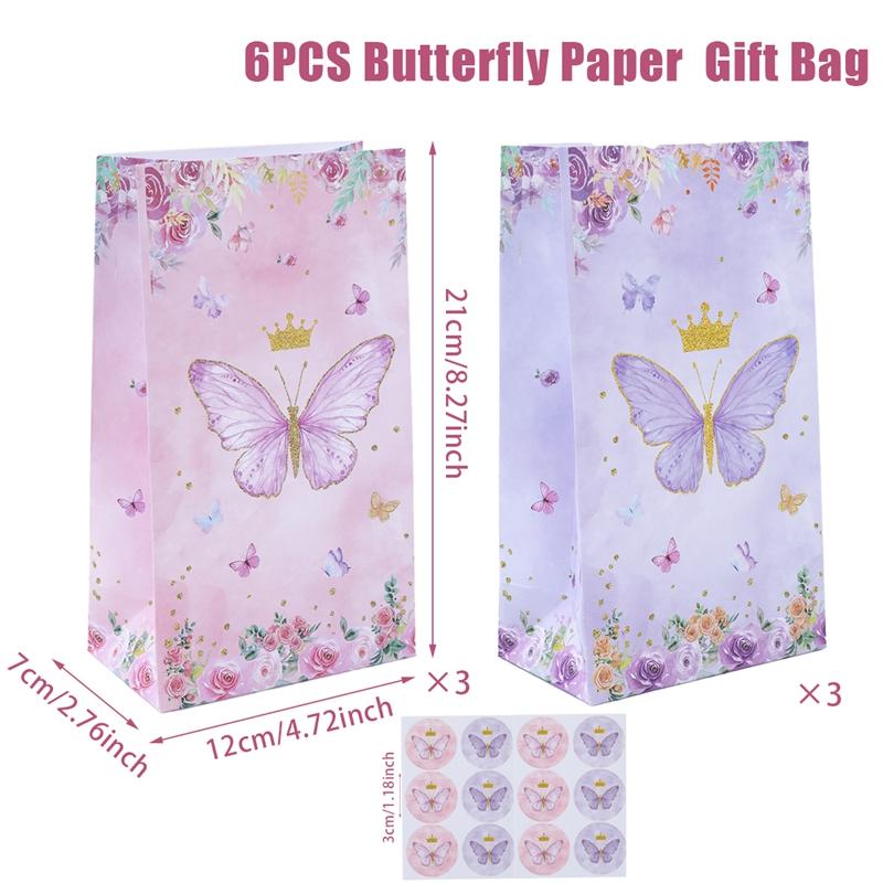 

6 шт. подарочные пакеты с розовой фиолетовой бабочкой, бумажные пакеты для упаковки конфет, детские пакеты для девочек, день рождения, свадьба, вечеринка, принадлежности для детского душа as picture
