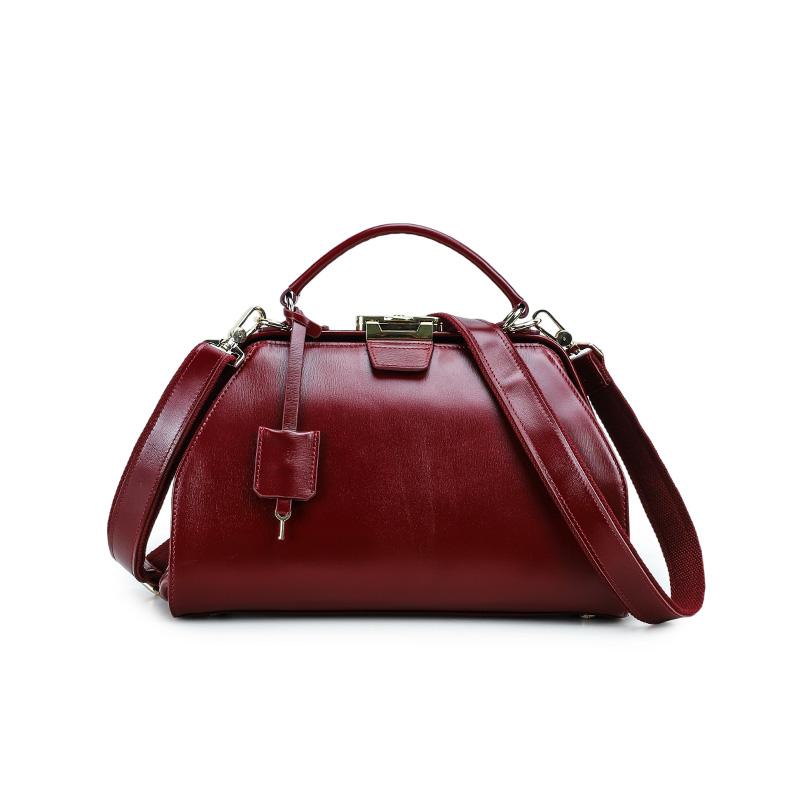 

CONTACT S Fashion Genuine Leather Shoulder Bag Women Safety Lock Metal Frame Crossbody Bag Female Travel Office Daily Gift Tote Bag M вино красного