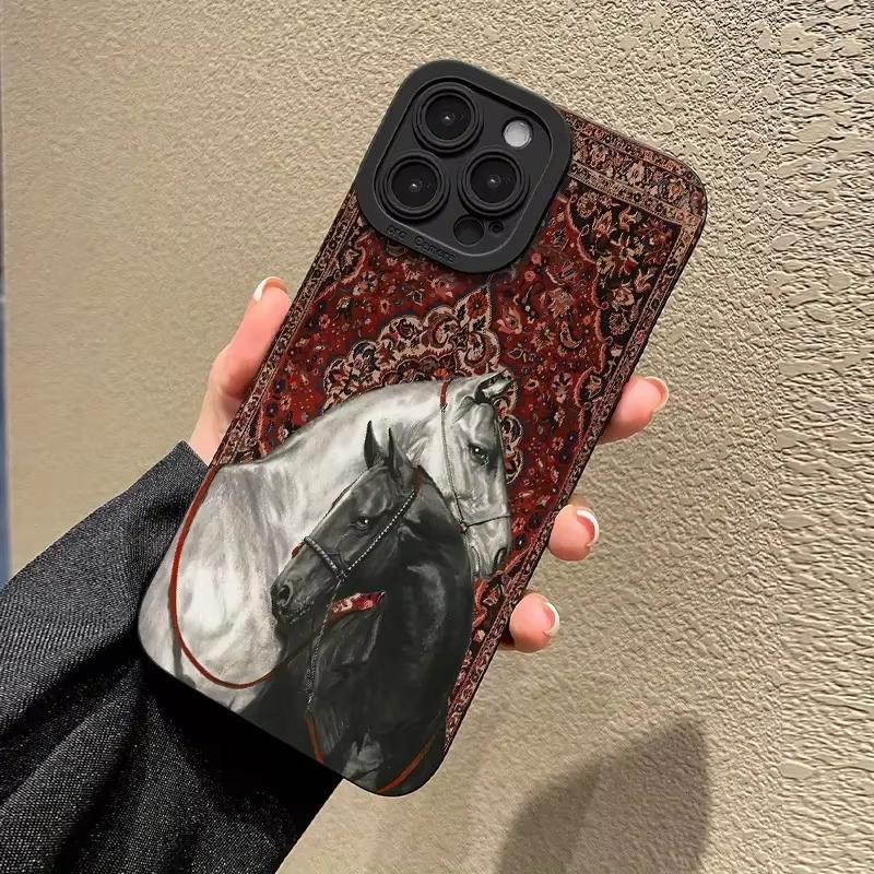 Vintage Black And White Horse Phone Case for Samsung Galaxy A56 A55 A36 A35 A26 A25 A15 5G A24 A23 A52 A52S A71 A72 4G Cover