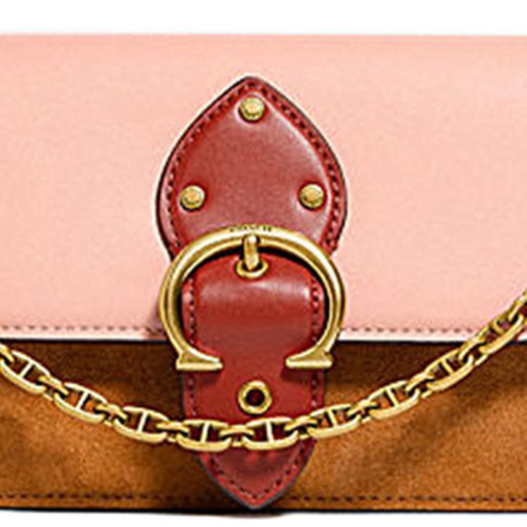 Coach Beat 21 Vintage Color Block C Buckle Leather Chain Shoulder Bag Women Shoulder Bag Cherry-Blossom-Pink Brown C2697-B4SB8
