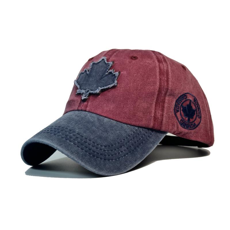 Maple Leaf Baseball Caps for Men and Women, Washed Cotton Duck Tongue Caps, Outdoor Pure Cotton Color Blocked Foreign Trade Hats