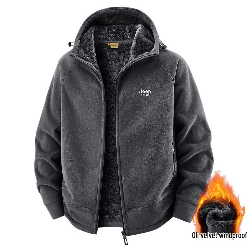 

2025 Men s Ouli Fleece Jacket: Thickened Velvet Cardigan for Autumn-Winter, Ideal for Middle-aged and Young Outdoor Enthusiasts. 4XL темно-сірий