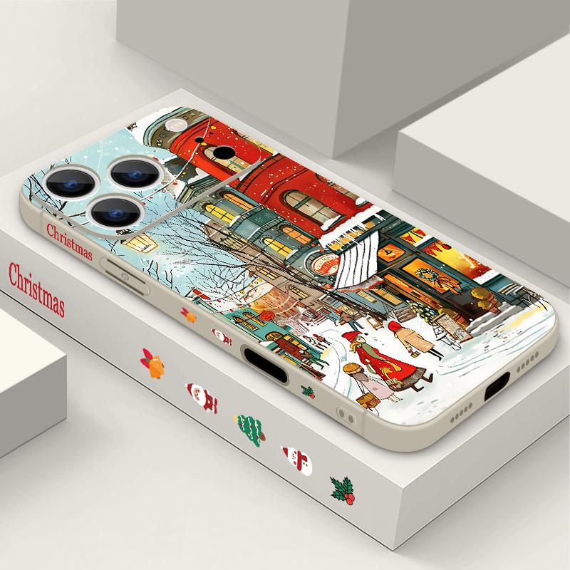 Niedliche urbane Schneemuster TPU Weiche Silikonhülle für iPhone 17 Pro Max 16E 16 15 14 13 Pro Max 12 Pro 11 Stoßfest mit Umhängeband Handyhülle Fundas