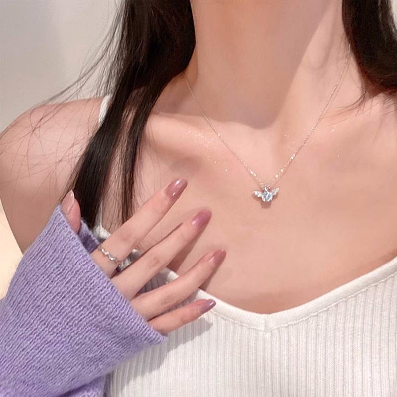 iF ME Simples anjo coroa pingente colar cristal asa prata corrente gargantilha para acessórios de jóias femininas