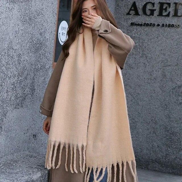 Femei șal groase împachetări eșarfă iarnă modă caldă eșarfe pashmina de culoare uni ciucuri lungi stole hijab Bufanda Mujer
