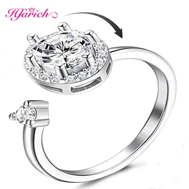 Hfarich Blue Crystal Butterfly Ring Rotate Freely Anti Stress Anxiety Ring For Women Girl Wedding Jewelry Engagement Gifts