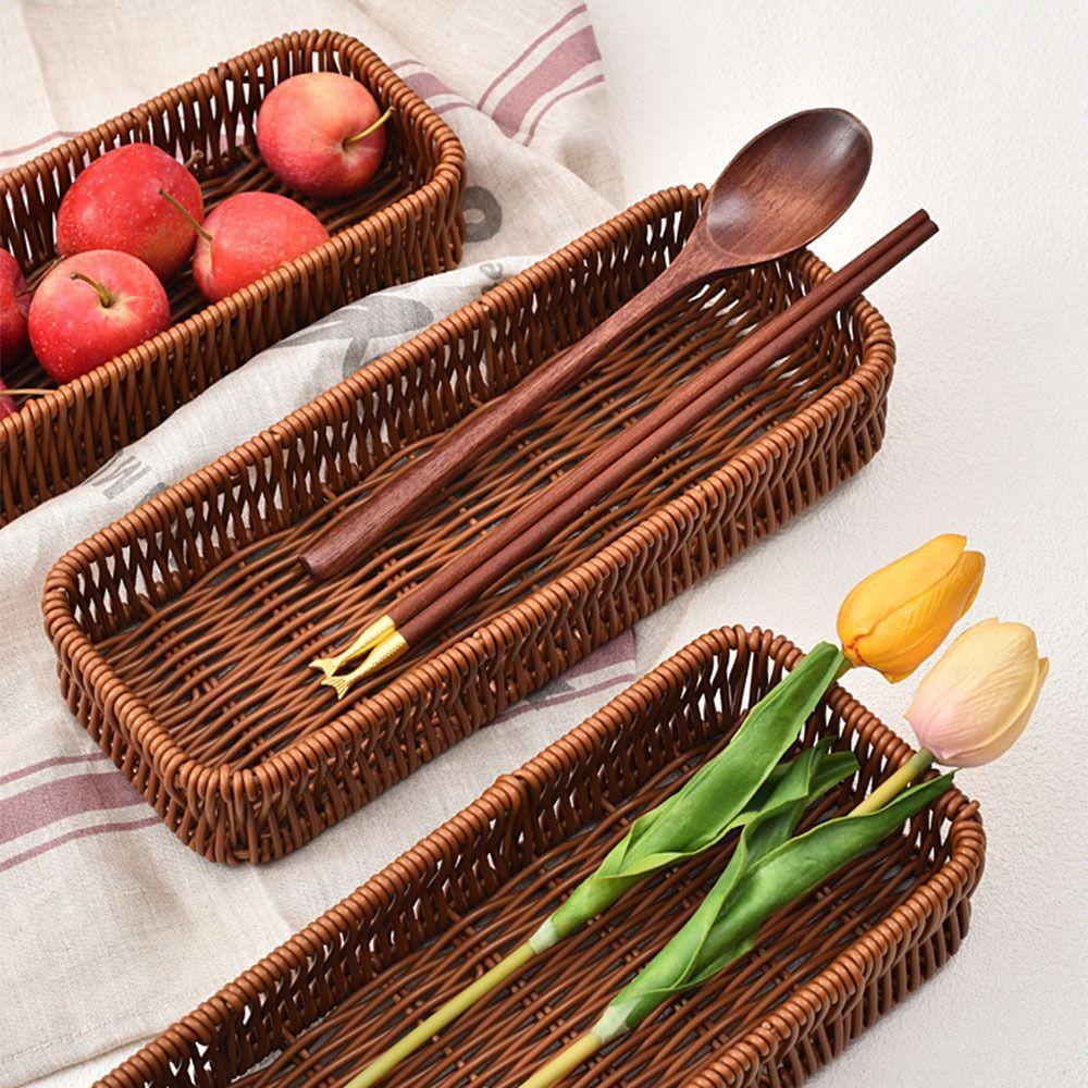 Rattan Weaving Faux Wicker Bread Tray Household Food Serving Basket  Kitchen Supplies