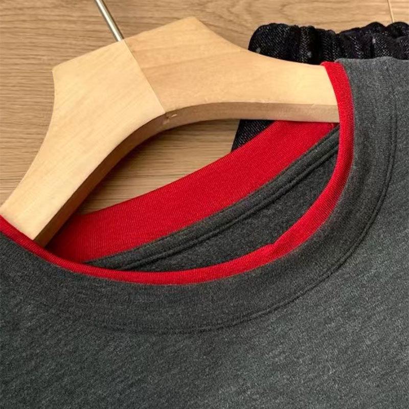 Color-Block Faux Two-Piece Long Sleeve T-Shirt Large серый/чёрный