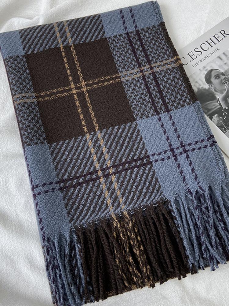 Autumn Winter Women Knitted Scarf Headscarf Lady Men Casual Preppy Plaid Tassel Scarve Mujer Male Foulard Wrap Shawl New Korean
