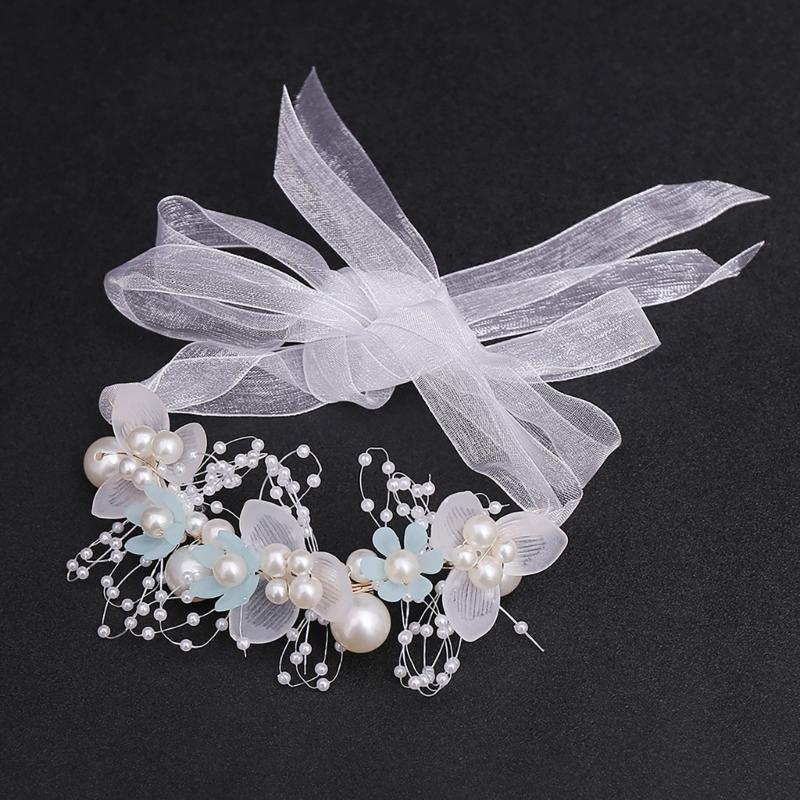 Flower Girl Tiaras Headband with Wrist Flower Artificial Pearls Flower Hairhoop For Wedding Dress And Formal Occasion