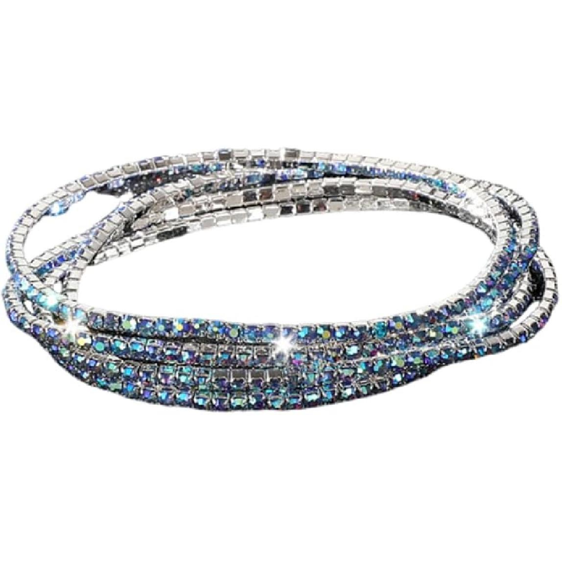 Набор из 5 штук сверкающих стразовых эластичных теннисных браслетов. Красочные модные штабелируемые кристальные эластичные браслеты. Блестящие свадебные украшения для