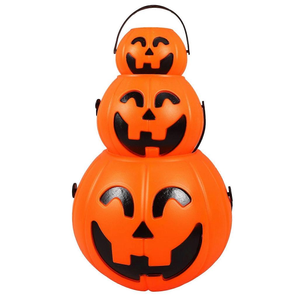 3pcs Halloween Candy Bucket Plastic Pumpkin Shaped Trick or Treat Pail with Handle Jack O Lantern Basket for Halloween Party Favors