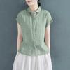 Cotton and Linen Shirt Ladies Sleeveless Blouse Summer Literary Casual Large Size Temperament Fashion Solid Color All-match Short-sleeved Shirt