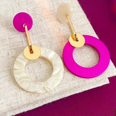 Rosé Lila Europäische und Amerikanische Übertriebene Große Kreisohrringe, Einzigartiges Design Asymmetrische Ohrringe, Leichter Luxus Nische High-End Ohrringe