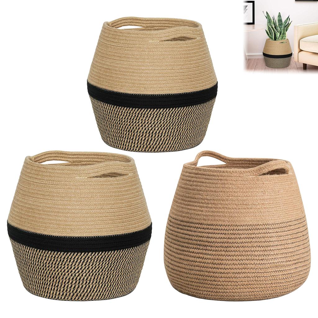 Cotton Rope Woven Basket For Plants Storage Foldable Decorative Basket With Metal Frame