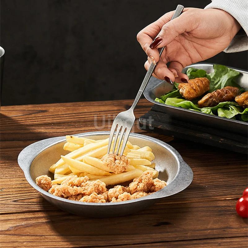 Creative Irregular Plate High-end Stainless Steel Outdoor Tableware Western-style Dinner Plates Vintage Alien-shaped Plate