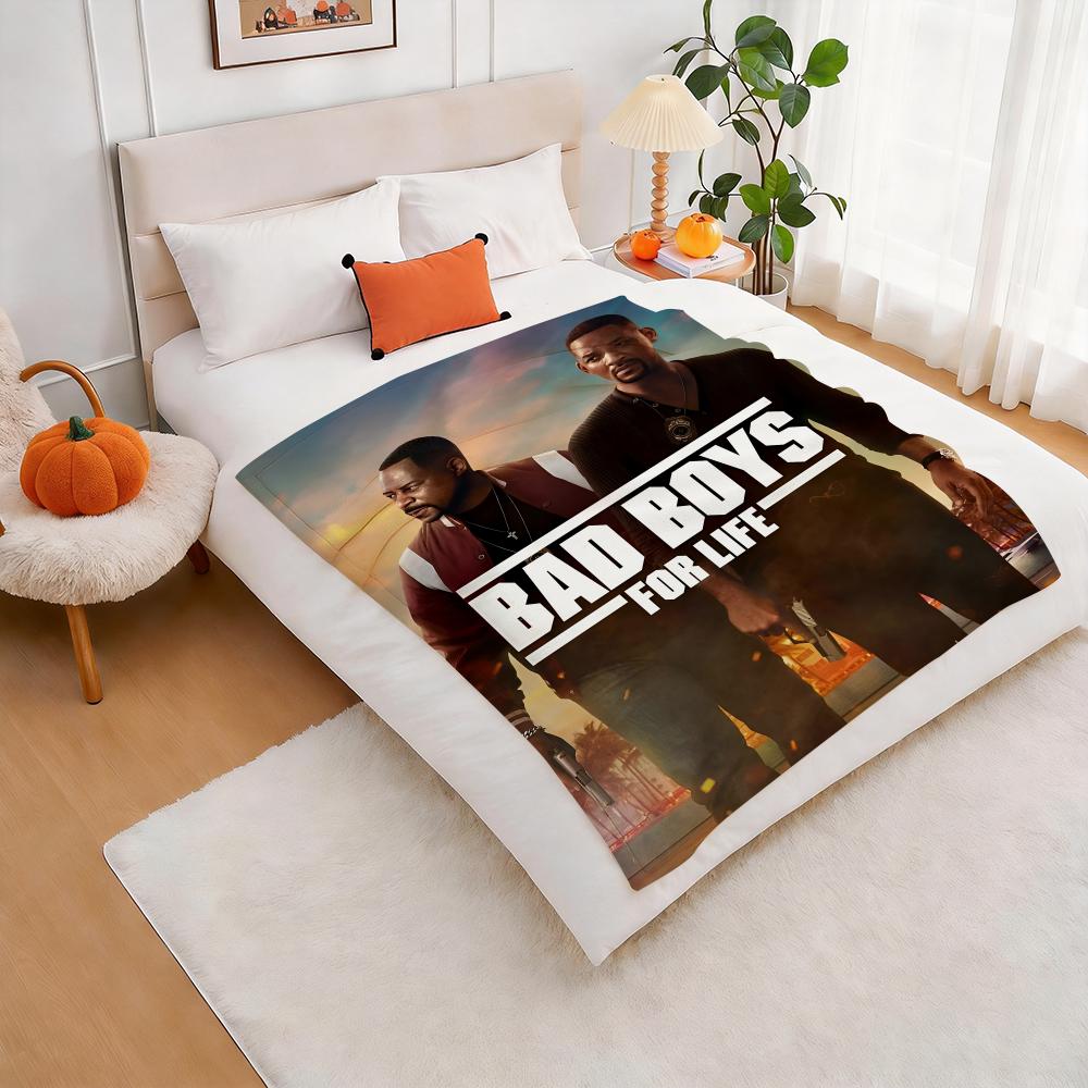 Bad Boys Movie Throw Lightweight 240g Flannel Blanket Soft Skin-friendly for Summer Cooling